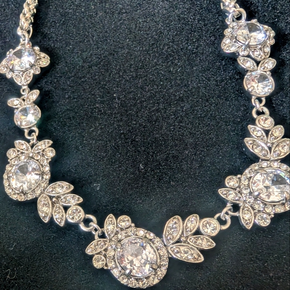 Romantic Floral Design Clear crystal CZ Necklace